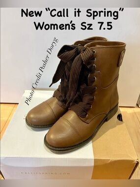 New Call It Spring Women's Brown Lace-Up Combat Boots
